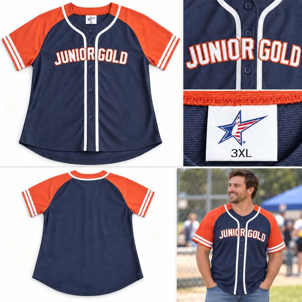 Junior Gold Baseball Jersey Size 3XL Button-Down